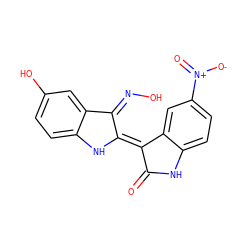 O=C1Nc2ccc([N+](=O)[O-])cc2/C1=C1/Nc2ccc(O)cc2/C1=N/O ZINC000101342026