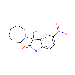 O=C1Nc2ccc([N+](=O)[O-])cc2[C@]1(O)N1CCCCCC1 ZINC000005015559