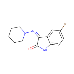 O=C1Nc2ccc(Br)cc2/C1=N/N1CCCCC1 ZINC000010824906