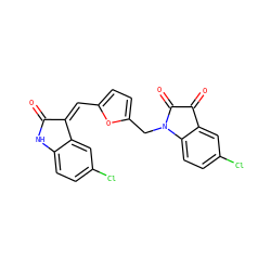 O=C1Nc2ccc(Cl)cc2/C1=C\c1ccc(CN2C(=O)C(=O)c3cc(Cl)ccc32)o1 ZINC000095559987