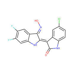 O=C1Nc2ccc(Cl)cc2/C1=C1/Nc2cc(F)c(F)cc2/C1=N\O ZINC000299867845