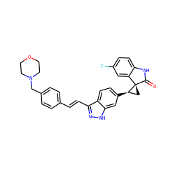 O=C1Nc2ccc(F)cc2[C@]12C[C@H]2c1ccc2c(/C=C/c3ccc(CN4CCOCC4)cc3)n[nH]c2c1 ZINC000200711814