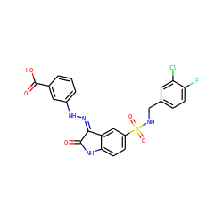 O=C1Nc2ccc(S(=O)(=O)NCc3ccc(F)c(Cl)c3)cc2/C1=N/Nc1cccc(C(=O)O)c1 ZINC000040980204