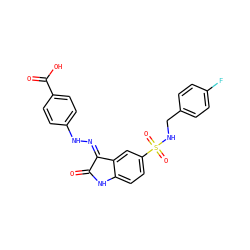 O=C1Nc2ccc(S(=O)(=O)NCc3ccc(F)cc3)cc2/C1=N/Nc1ccc(C(=O)O)cc1 ZINC000040424764