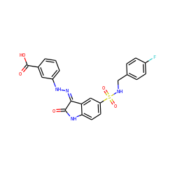 O=C1Nc2ccc(S(=O)(=O)NCc3ccc(F)cc3)cc2/C1=N/Nc1cccc(C(=O)O)c1 ZINC000040980202