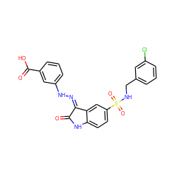 O=C1Nc2ccc(S(=O)(=O)NCc3cccc(Cl)c3)cc2/C1=N/Nc1cccc(C(=O)O)c1 ZINC000040980228