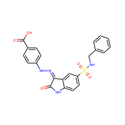 O=C1Nc2ccc(S(=O)(=O)NCc3ccccc3)cc2/C1=N/Nc1ccc(C(=O)O)cc1 ZINC000040980226