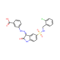 O=C1Nc2ccc(S(=O)(=O)NCc3ccccc3Cl)cc2/C1=N/Nc1cccc(C(=O)O)c1 ZINC000040979980