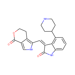 O=C1Nc2cccc(C3CCNCC3)c2/C1=C/c1[nH]cc2c1CCOC2=O ZINC000052969405