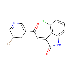 O=C1Nc2cccc(Cl)c2/C1=C\C(=O)c1cncc(Br)c1 ZINC000101412675