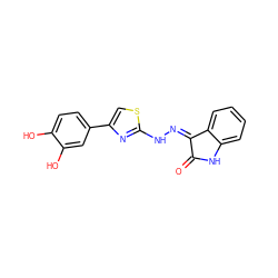 O=C1Nc2ccccc2/C1=N/Nc1nc(-c2ccc(O)c(O)c2)cs1 ZINC000073314174