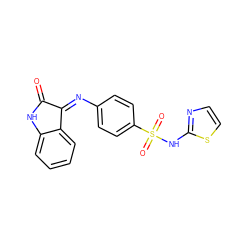 O=C1Nc2ccccc2/C1=N\c1ccc(S(=O)(=O)Nc2nccs2)cc1 ZINC000022911964