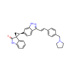 O=C1Nc2ccccc2[C@]12C[C@H]2c1ccc2c(/C=C/c3ccc(CN4CCCC4)cc3)n[nH]c2c1 ZINC000144451326