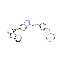 O=C1Nc2ccccc2[C@]12C[C@H]2c1ccc2c(/C=C/c3ccc(CN4CCCOCC4)cc3)n[nH]c2c1 ZINC000164904653