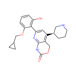 O=C1Nc2nc(-c3c(O)cccc3OCC3CC3)cc([C@@H]3CCCNC3)c2CO1 ZINC000003817307