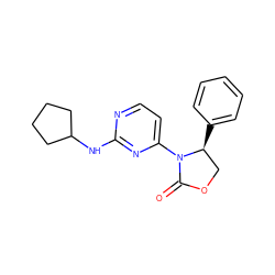 O=C1OC[C@H](c2ccccc2)N1c1ccnc(NC2CCCC2)n1 ZINC000142141899