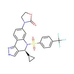 O=C1OCCN1c1ccc2c(c1)N(S(=O)(=O)c1ccc(C(F)(F)F)cc1)[C@@H](C1CC1)c1c[nH]nc1-2 ZINC000045258322