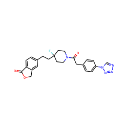 O=C1OCc2cc(CCC3(F)CCN(C(=O)Cc4ccc(-n5cnnn5)cc4)CC3)ccc21 ZINC000218511675