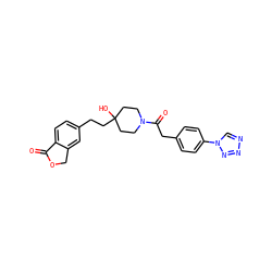 O=C1OCc2cc(CCC3(O)CCN(C(=O)Cc4ccc(-n5cnnn5)cc4)CC3)ccc21 ZINC000218511366