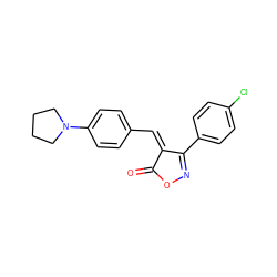 O=C1ON=C(c2ccc(Cl)cc2)/C1=C/c1ccc(N2CCCC2)cc1 ZINC000012407545