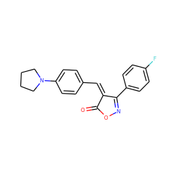 O=C1ON=C(c2ccc(F)cc2)/C1=C/c1ccc(N2CCCC2)cc1 ZINC000013836803