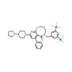 O=C1c2c(-c3ccccc3)cc(N3CCC(N4CCCC4)CC3)nc2OCCCN1Cc1cc(C(F)(F)F)cc(C(F)(F)F)c1 ZINC000028132093