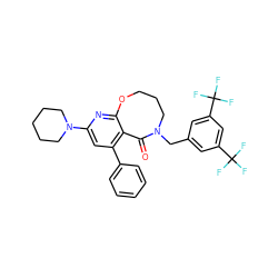 O=C1c2c(-c3ccccc3)cc(N3CCCCC3)nc2OCCCN1Cc1cc(C(F)(F)F)cc(C(F)(F)F)c1 ZINC000028131097