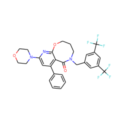 O=C1c2c(-c3ccccc3)cc(N3CCOCC3)nc2OCCCN1Cc1cc(C(F)(F)F)cc(C(F)(F)F)c1 ZINC000028135352