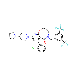 O=C1c2c(-c3ccccc3Cl)cc(N3CCC(N4CCCC4)CC3)nc2OCCCN1Cc1cc(C(F)(F)F)cc(C(F)(F)F)c1 ZINC000028135886