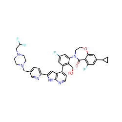 O=C1c2c(F)cc(C3CC3)cc2OCCN1c1cc(F)cc(-c2ccnc3[nH]c(-c4ccc(CN5CCN(CC(F)F)CC5)cn4)cc23)c1CO ZINC001772575977