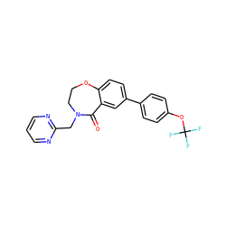 O=C1c2cc(-c3ccc(OC(F)(F)F)cc3)ccc2OCCN1Cc1ncccn1 ZINC000206191652