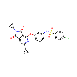 O=C1c2cc(C3CC3)nc(Oc3cccc(NS(=O)(=O)c4ccc(Cl)cc4)c3)c2C(=O)N1C1CC1 ZINC000103236925