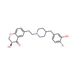 O=C1c2cc(CCN3CCC(Cc4ccc(Br)c(O)c4)CC3)ccc2OC[C@@H]1O ZINC000169703923