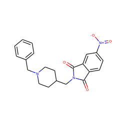 O=C1c2ccc([N+](=O)[O-])cc2C(=O)N1CC1CCN(Cc2ccccc2)CC1 ZINC000013730951