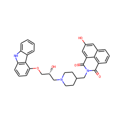 O=C1c2cccc3cc(O)cc(c23)C(=O)N1CC1CCN(C[C@@H](O)COc2cccc3[nH]c4ccccc4c23)CC1 ZINC000049780550