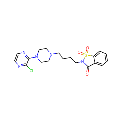 O=C1c2ccccc2S(=O)(=O)N1CCCCN1CCN(c2nccnc2Cl)CC1 ZINC000025982206