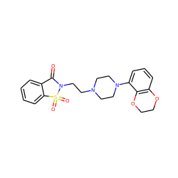 O=C1c2ccccc2S(=O)(=O)N1CCN1CCN(c2cccc3c2OCCO3)CC1 ZINC000026490456