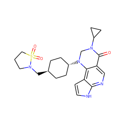 O=C1c2cnc3[nH]ccc3c2N([C@H]2CC[C@H](CN3CCCS3(=O)=O)CC2)CN1C1CC1 ZINC001772585308