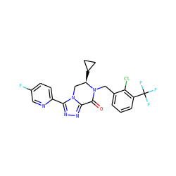 O=C1c2nnc(-c3ccc(F)cn3)n2C[C@@H](C2CC2)N1Cc1cccc(C(F)(F)F)c1Cl ZINC000219212464