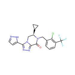 O=C1c2nnc(-c3ccn[nH]3)n2C[C@@H](C2CC2)N1Cc1cccc(C(F)(F)F)c1Cl ZINC000219212289