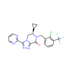 O=C1c2nnc(-c3ncccn3)n2C[C@@H](C2CC2)N1Cc1cccc(C(F)(F)F)c1Cl ZINC000219206743