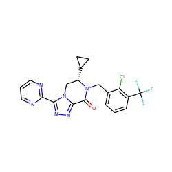 O=C1c2nnc(-c3ncccn3)n2C[C@H](C2CC2)N1Cc1cccc(C(F)(F)F)c1Cl ZINC000219206828