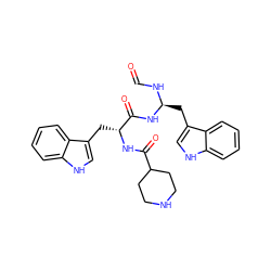 O=CN[C@@H](Cc1c[nH]c2ccccc12)NC(=O)[C@@H](Cc1c[nH]c2ccccc12)NC(=O)C1CCNCC1 ZINC000013493971