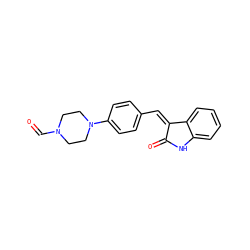 O=CN1CCN(c2ccc(/C=C3\C(=O)Nc4ccccc43)cc2)CC1 ZINC000012832813