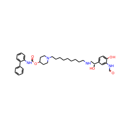 O=CNc1cc([C@@H](O)CNCCCCCCCCCN2CCC(OC(=O)Nc3ccccc3-c3ccccc3)CC2)ccc1O ZINC000066102220