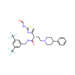 O=CNc1nc([C@H](CCN2CCC(c3ccccc3)CC2)C(=O)NCc2cc(C(F)(F)F)cc(C(F)(F)F)c2)cs1 ZINC000028702784