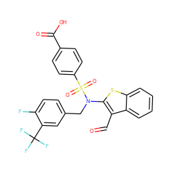 O=Cc1c(N(Cc2ccc(F)c(C(F)(F)F)c2)S(=O)(=O)c2ccc(C(=O)O)cc2)sc2ccccc12 ZINC000115232598