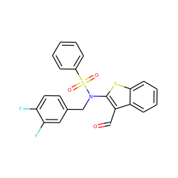 O=Cc1c(N(Cc2ccc(F)c(F)c2)S(=O)(=O)c2ccccc2)sc2ccccc12 ZINC000115229879