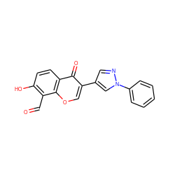 O=Cc1c(O)ccc2c(=O)c(-c3cnn(-c4ccccc4)c3)coc12 ZINC000221062913