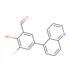 O=Cc1cc(-c2cccc3ncccc23)cc(F)c1O ZINC000169699605